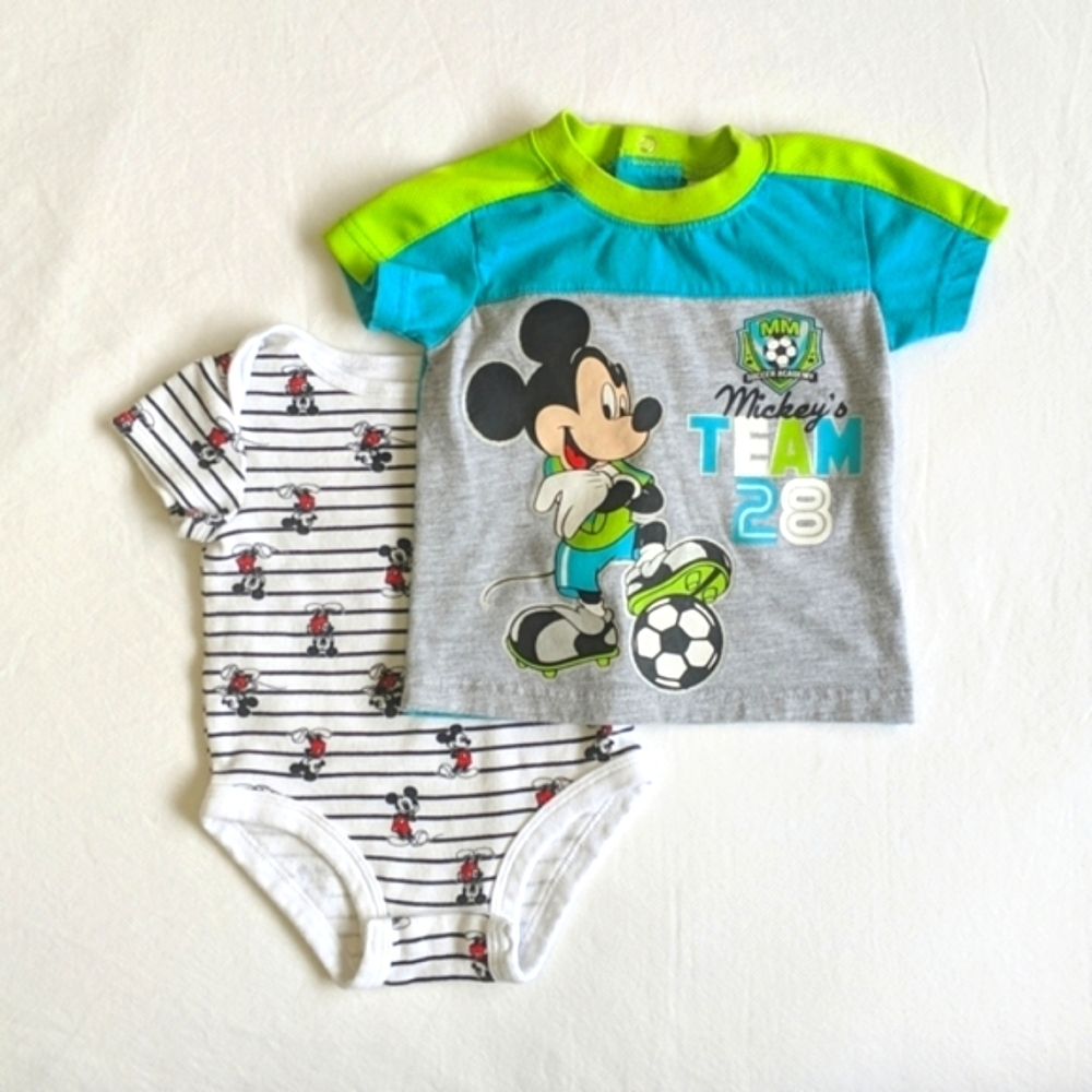 disney mickey mouse top bundle bodysuit & t-shirt 6 months baby boy